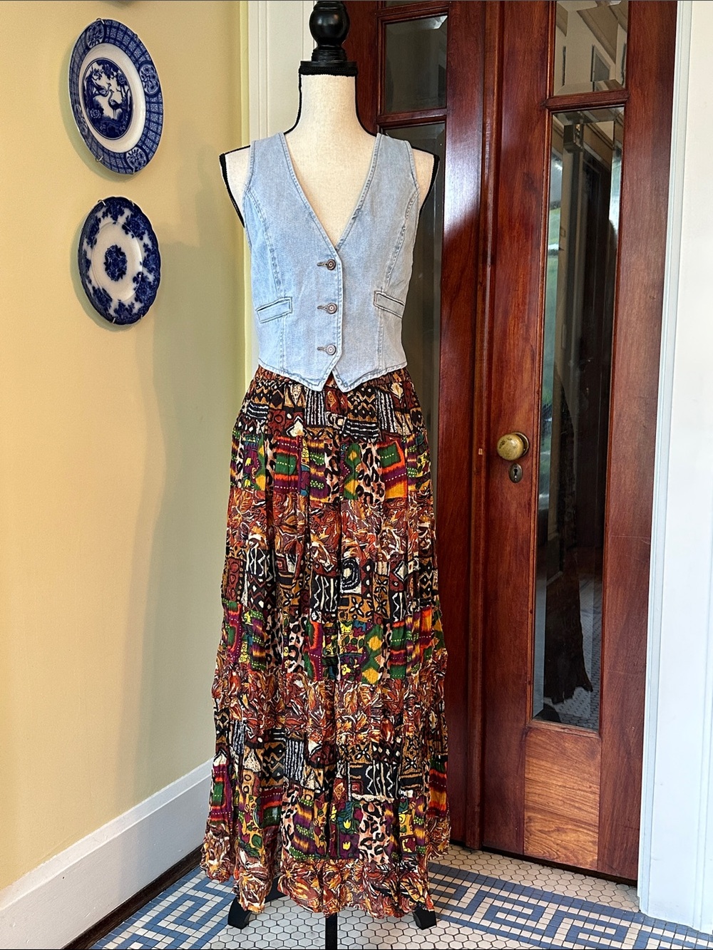 Baxter & Wells | VTG Geometric Tribal Print Cotton Maxi/Broom Skirt, Size M